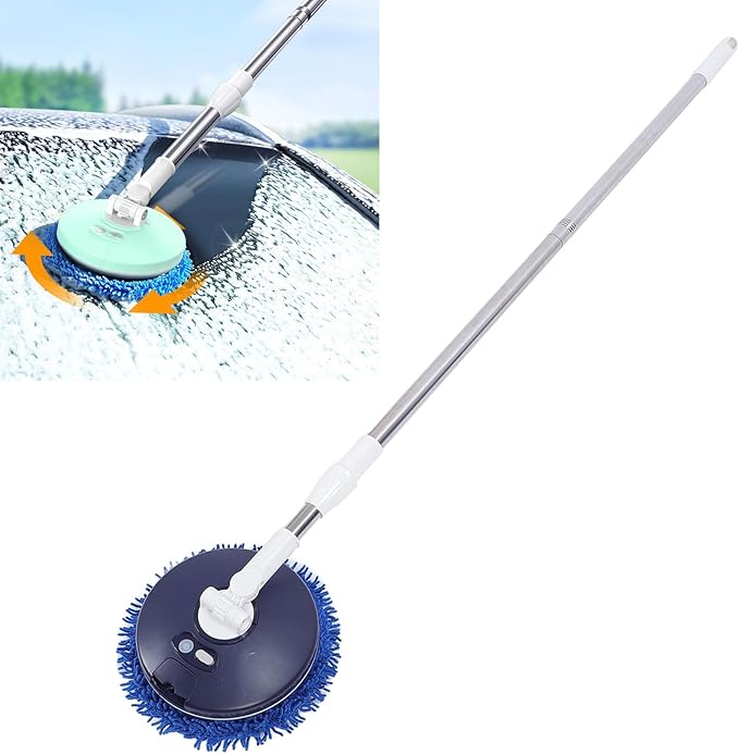Electric Car Cleaning Brush, Telescopic Handle Cordless Cleaning Brush Scrubber Automatic Rotating Car Wash Brush Mop Cleaning Tool for Home Car Glass Tile Floor (Blue)