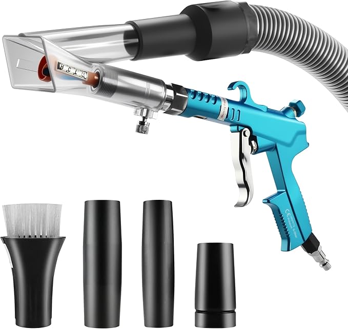 2IN1 Car Interior Detailing Air Blow Gun & vacunm Gun with Adjustable Air Flow Nozzle,Cleaning Gun Quickly Blasts Dirt and Dust from Surface Works with Air Compressor(Upgrade Rotate Tube) Blue