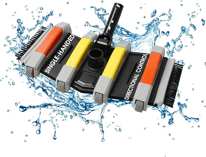 Heavy Duty Pool Vacuum Head with Side Brush Aluminum Swivel Handle & Wheels Professional Weighted Swimming Pool Vac for Vinyl Liner Cleaner Heads for Inground & Above Ground Pool