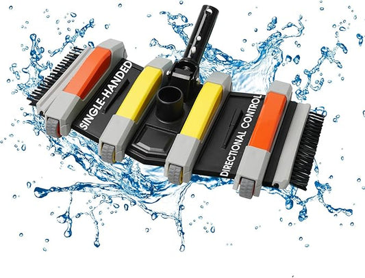 Heavy Duty Pool Vacuum Head with Side Brush Aluminum Swivel Handle & Wheels Professional Weighted Swimming Pool Vac for Vinyl Liner Cleaner Heads for Inground & Above Ground Pool