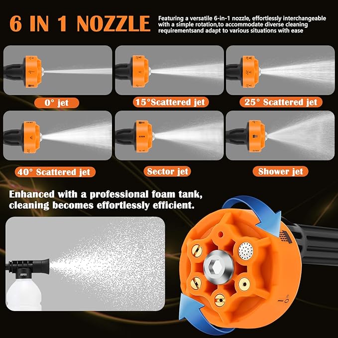 Cordless Portable Washer Battery Operated, Handheld Washer with 6 in 1 Nozzle 16ft(5m) Hose, Hard Carry Case, Lightweight Car Washer for Home, Garden Outdoor, Patio