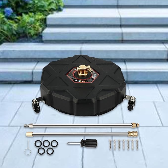 Driveway Power Washer, Rotary Surface Cleaner Attachment with Wheels, Replaceable Sturdy Flat Surface Cleaner for Driveway