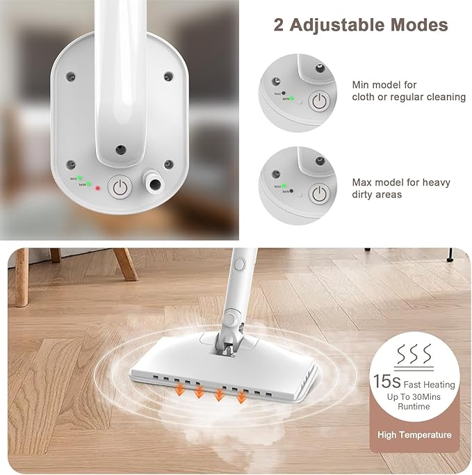 7-in-1 Steam Mop, 1200W Rotated Steam Cleaner for Home, 2 Modes, 400ML Removable Tank, 23FT Cord, 2 Washable Pads, Multi-Surface Steamer for Hard Floor, Laminate Floor, Tiles Cleaning (Peacock Blue)
