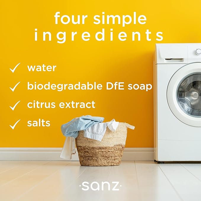 SANZ Hypoallergenic Eco-Friendly Laundry Detergent - Free and Clear for Sensitive Skin, Gentle for Babies, Ultra Concentrated, HE, Dye Free, Superior Cleaning Odor & Stain Remover, 192 Loads (3 Pack)