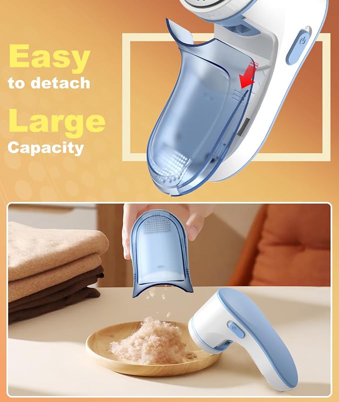 Fabric Shaver, Lint Remover for Clothes, Effectively and Quickly Remove Pills, Sweater Shaver with Stainless Steel 3-Leaf Blades and Safety Lock Protection.(Blue & White) - Image 6