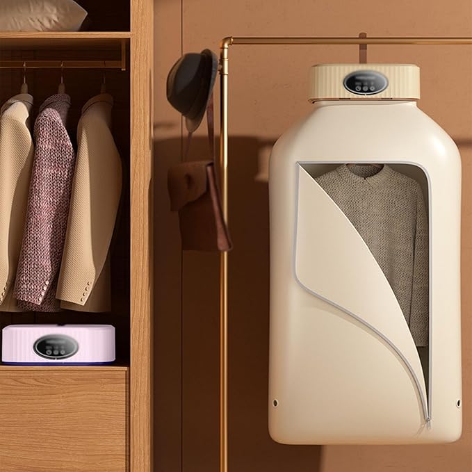 Hanging Garment Steamer,Garment Hanger for Steaming Clothes,Automatic Ironing Machine,Collapsible Automatic Wireless Vertical Steam Iron,One-Key Care for Clothes & Fabric(Khaki)