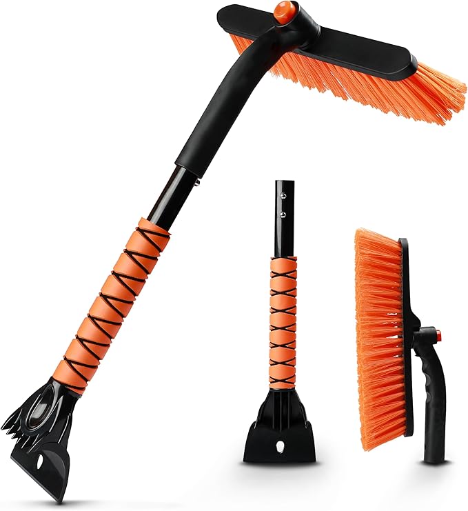 EcoNour 27" 3 in 1 Snow Brush with ice Scraper for car Windshield and Window | 360?? Aluminum Rotatable Snow Brush for car | Winter Snow Removal Tools with Detachable Foam Grip | Winter Car Accessories