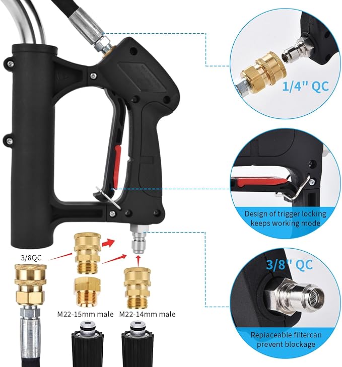 24 FT Telescoping Pressure Washer Wand Extension, Hot Water Supported Power Washer Extension Wand with Brush Head, 5 Nozzle Tips, 2 Adapters, Harness, Gutter Cleaning Tools from The Ground