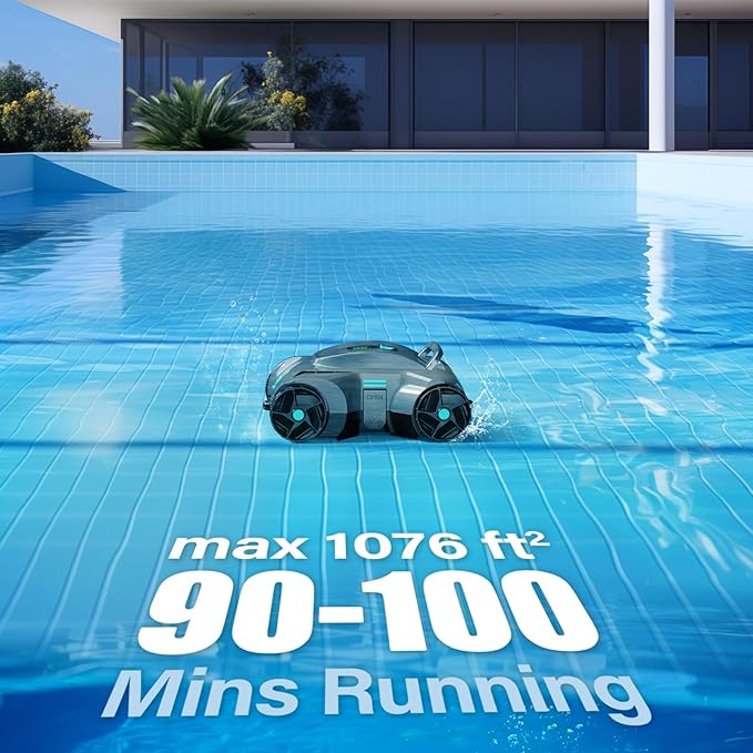 VINGLI Automatic Pool Cleaner Cordless, Robotic Pool Vacuum for In-Ground & Above Ground Pools, 1076 Sq.Ft Coverage with 2.5H Fast Charge, Self-Docking