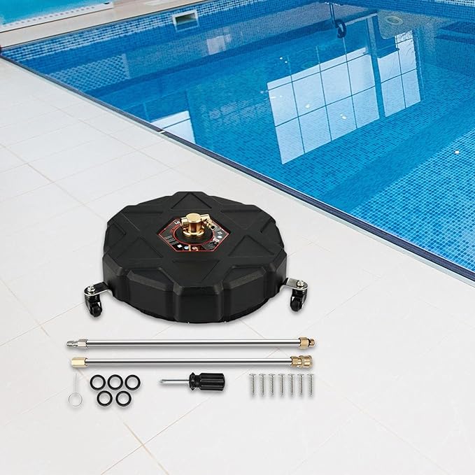 Driveway Power Washer, Rotary Surface Cleaner Attachment with Wheels, Replaceable Sturdy Flat Surface Cleaner for Driveway