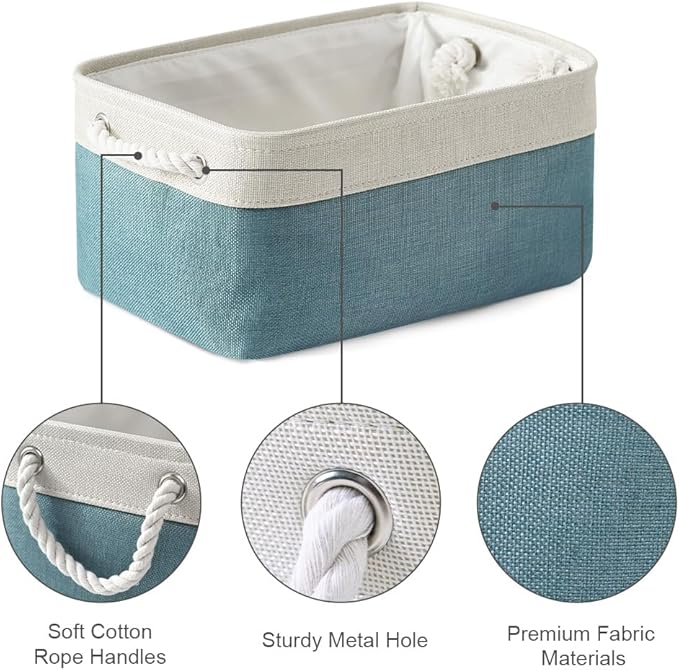 TheWarmHome Fabric Storage Bin with Handles,Storage Basket for Home Storage and Organization, Shelf Basket with Cover for Living Room Bedroom Closet???White & Green Medium 13.8L??9.8W??6.7H