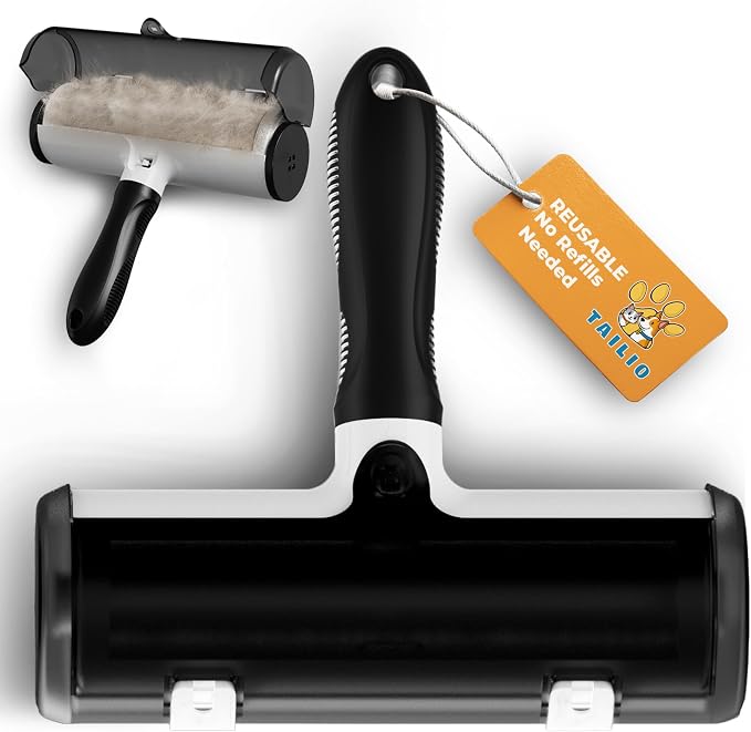 Pet Hair Remover and Reusable Lint Roller - Cat and Dog Hair Remover for Couch, Furniture, Carpet, Clothing and Bedding - Portable, Multi-Surface Fur Removal Tool (Black) by Tailio