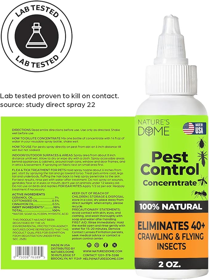 Nature's Dome Pest Killer Starter Kit | Makes 48 Oz Total (3X 16 Oz Bottles) | Plant-Based Ant Killer, Roach Killer, Spider & Fly Spray for Indoor/Outdoor | Child & Pet Safe Essential Oil Formula