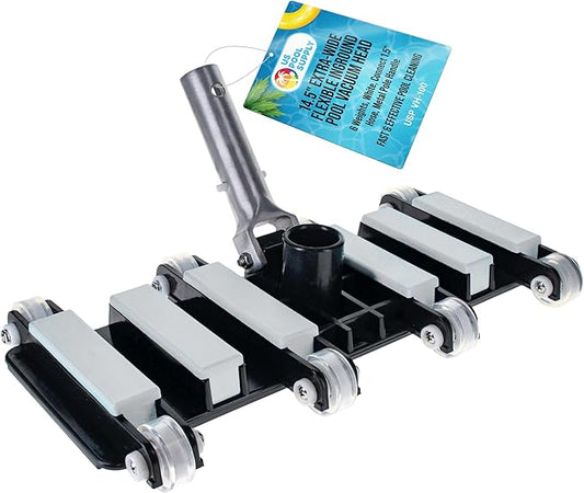 U.S. Pool Supply Manual Pool Vacuum Head for Inground Pools, Flexible, Extra-Wide, Weighted - 6 Weights, Connect 1.5" Hose, Metal Pole Handle - Swimming Cleaning Accessory Attachment, Vac Clean