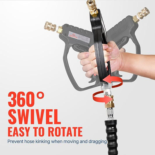 YAMATIC Pressure Washer Short Gun 5000 PSI - Stainless Steel 3/8" Swivel Plug & M22-14mm Coupler, Power Washer Stubby Trigger Handle with 1/4" Quick Connect for Foam Cannon Car Wash