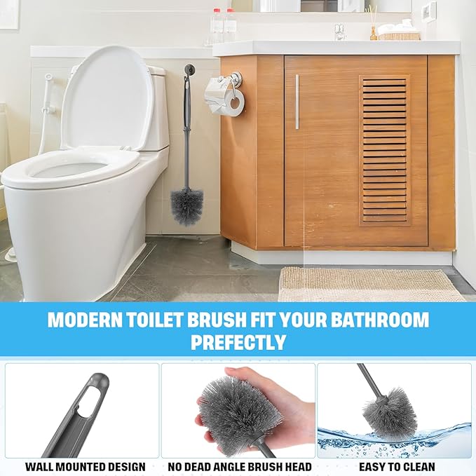 24 Pack Toilet Brush Bulk, Commercial Heavy Duty Professional Toilet Bowl Cleaning Brush for Bathroom, Restroom Maintenance Cleaning Supplies (14 Inch,Grey)