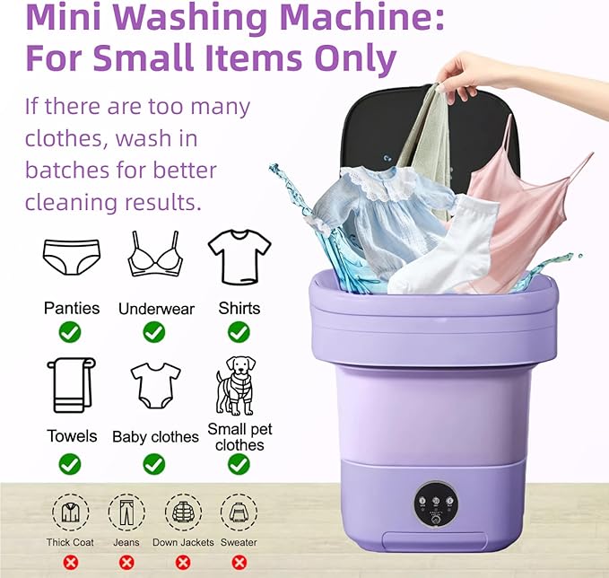 Portable Washing Machine,Mini Washer,16L Upgrade Mini Laundry Machine with Spin Basket,Deep Clean Baby Clothes,Underwear,Socks,Small Pet clothes; Ideal for RV, Dorm, Camping (Purple)