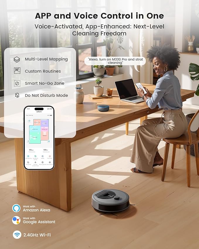 Lefant Robot Vacuum and Mop, Upgraded LiDAR Navigation, 450ml Visible Dustbin, Strong Suction, Multi-Floor Mapping, Self-Charge, WiFi/Alexa/APP, Multi-Surface Cleaning, M330 Pro Grey