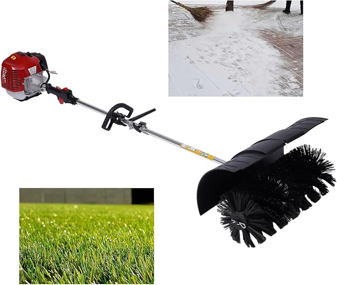 2 Stroke Gas Power Broom Sweeper Handheld Turf Grass Cleaner Driveway Snow Cleaning Machine Tool Walk Behind Tractor Air Cooling (52CC-2.3HP/1700W-With a Blower)