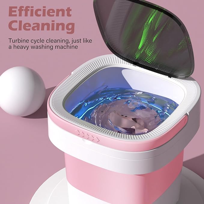 Portable Washing Machine, 7L/12L Upgraded Mini Washing Machine, Suitable for Small Clothes, Foldable Laundry Machine, Ideal for Dorm, Home, Hotel, Camping and Travel (Pink, 12L)