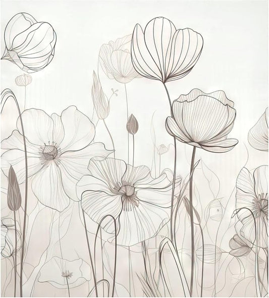 Vnurnrn Dishwasher Magnet Cover Line Drawn Flowers Print, Dish Washer Cover for Kitchen Decor, Easily Trimmable Dishwasher Sticker Refrigerator Magnetic Cover 23×26 in