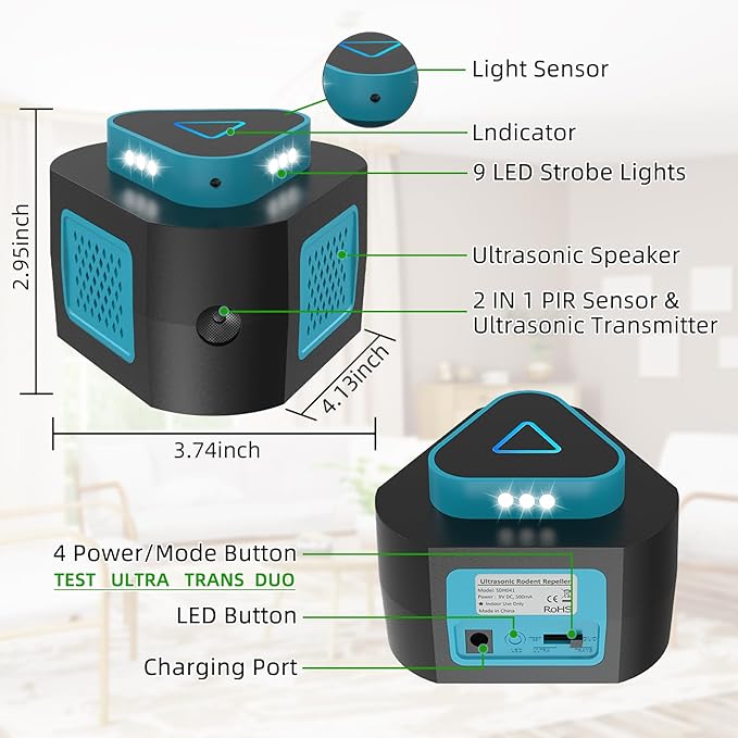 2025 360°Ultrasonic Pest Control Repellent Plug in for Rodent Mice Rat Spider Ant Bug Squirrel Bats Roach,4 Mode Switching Mouse Repellent Device for Basement House Garage Kitchen(1pcak)