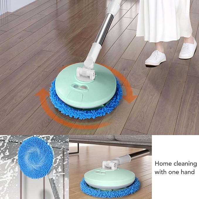Electric Car Cleaning Brush, Telescopic Handle Cordless Cleaning Brush Scrubber Automatic Rotating Car Wash Brush Mop Cleaning Tool for Home Car Glass Tile Floor (Green)