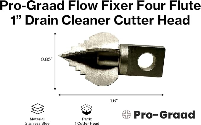 1?€? Spear 4 Flute Flow Fixer Drain Cleaner Plumbing Snake Cutter Head for 1-1/4?€? ?€? 2?€? Pipes, Clears & Scrapes Inner Walls, Fits 3/8?€? 1/2" or 9/16?€? Cables, Commercial & Residential Use