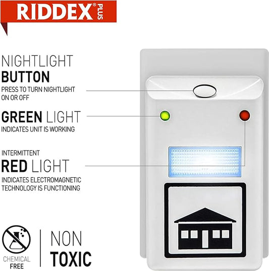 RIDDEX Plus Insect Repellent | Plug in, Mouse Deterrent - Pest Control for Defense Against Rats, Mice, Roaches, Bugs and Insects | Control Pests with No Toxins | White 2-Pack