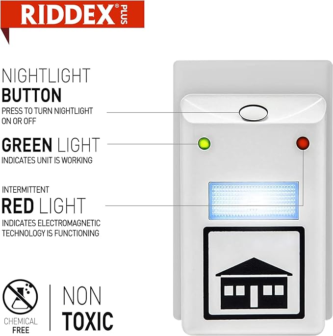 RIDDEX Plus Insect Control- Plug in, Mouse Deterrent - Pest Control for Defense Against Rats, Mice, Roaches, Bugs and Insects (Wood)