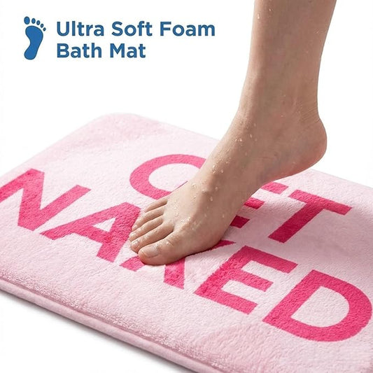 Pink Get Naked Memory Foam Bath Mat 32x20 Inch, Funny Bathroom Rugs, Cute Dorm, Apartment Decor, Soft Non Slip Absorbent Mats for Shower, Vanity