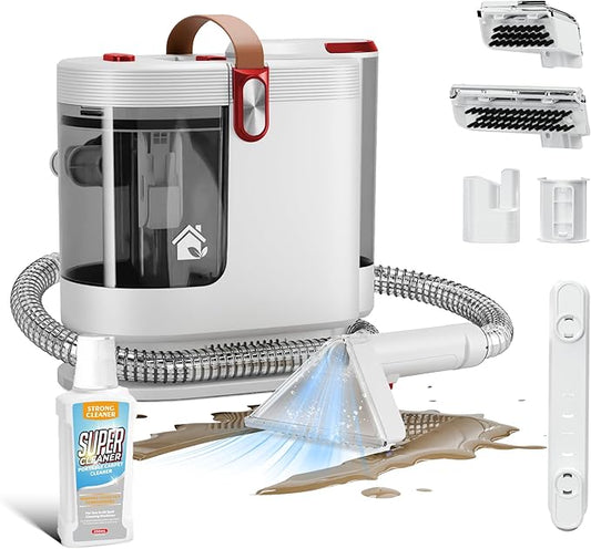 WURESE Portable Carpet & Upholstery Cleaner – 15KPa Powerful Spot Cleaner for Pet Urine, Couch, Stairs & Car Seats – Handheld Deep Cleaning Machine with Self‑Cleaning System & 2 Tools, Rose