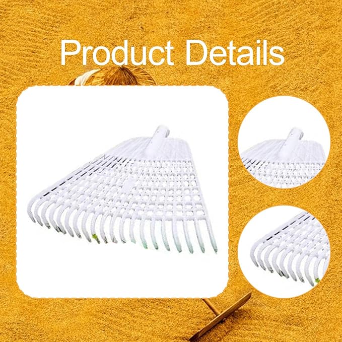 Lawn Rake Head Gardening Leaf Removal Tool Easily Install Heavy Duty with 20 for Patio Fallen Leaves Yard Flowers Beds , White