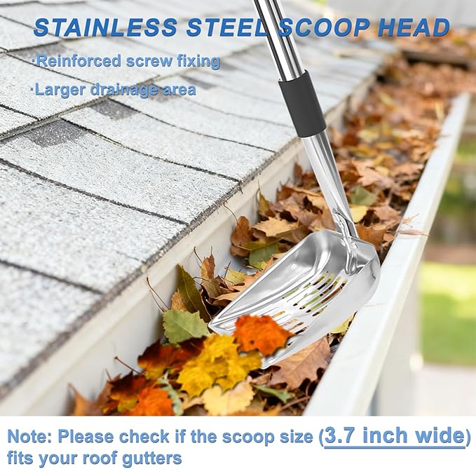 10.5FT Gutter Cleaning Tools from the Ground, Adjustable Length Gutter Cleaning Pole with Gutter Scoop, Gutter Brush, Gutter Rake, Efficient Gutter Cleaner for Leaves, Twigs & Debris