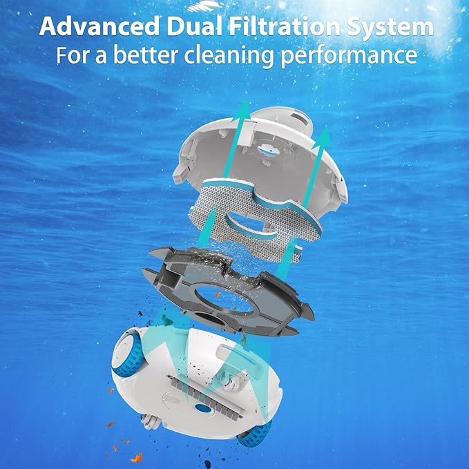 2025 Cordless Robotic Pool Vacuum, Pool Cleaner for Above Ground/Inground Pools - 7500mAh Battery, Lightweight, 140mins Runtime, Powerful Suction Pool Cleaner Vacuum for Flat-Bottom Swimming Pools