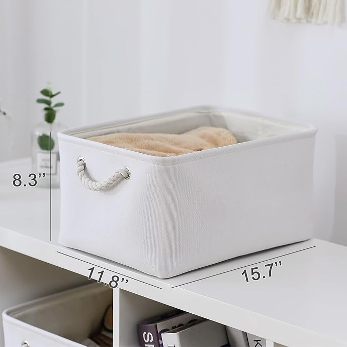 TheWarmHome Fabric Storage Bin, Large 1 Pack 15.7L*11.8W*8.3H Storage Basket for Home Storage and Organization, Shelf Basket with Cover for Living Room Bedroom Closet???White