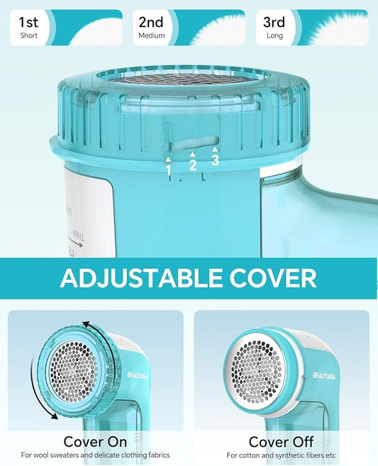 BEAUTURAL Fabric Shaver and Lint Remover, Portable Sweater Defuzzer | Battery Operated, 2 Speeds, 2 Replaceable Stainless Steel Blades, Remove Clothes Fuzz, Lint Balls, Pills, Bobbles - Image 2