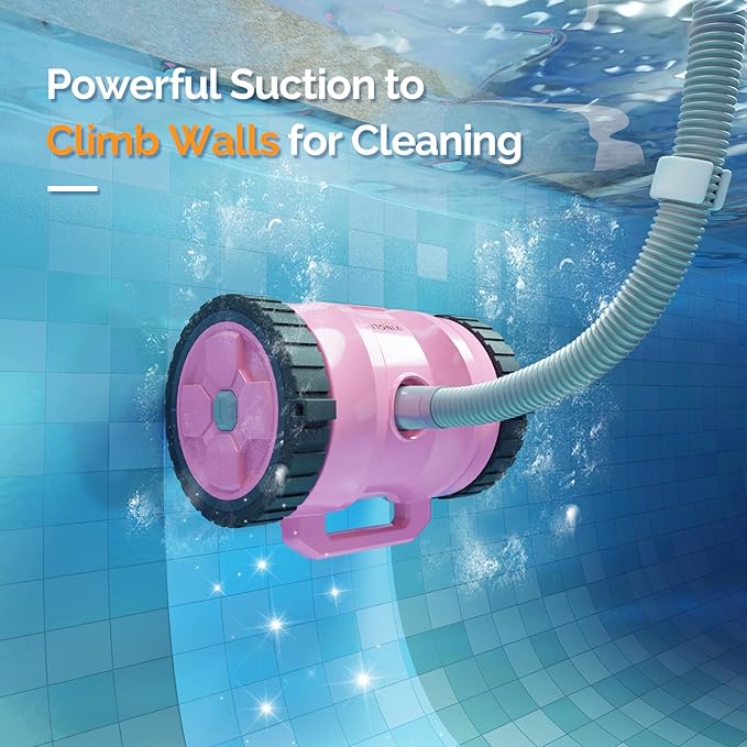 VINGLI Automatic Pool Cleaner for Inground Pools – Suction-Side Pool Vacuum with Powerful Wall-Climbing, 40FT Tangle-Free Hose, Ultra-Quiet Operation – Comfort Pink & Gray