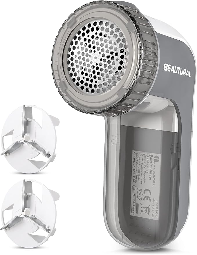 BEAUTURAL Fabric Shaver and Lint Remover, Portable Sweater Defuzzer | Battery Operated, 2 Speeds, 2 Replaceable Stainless Steel Blades, Remove Clothes Fuzz, Lint Balls, Pills, Bobbles by BEAUTURAL