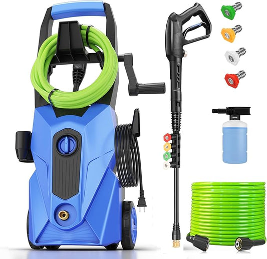 2026 New 5000PSI Electric Pressure Washer, Power Washer with 33FT Resistant Extension Hose and 4 Nozzles, Compatible with Undercarriage washers, Professional Powerwashers for Home/Car(Blue)