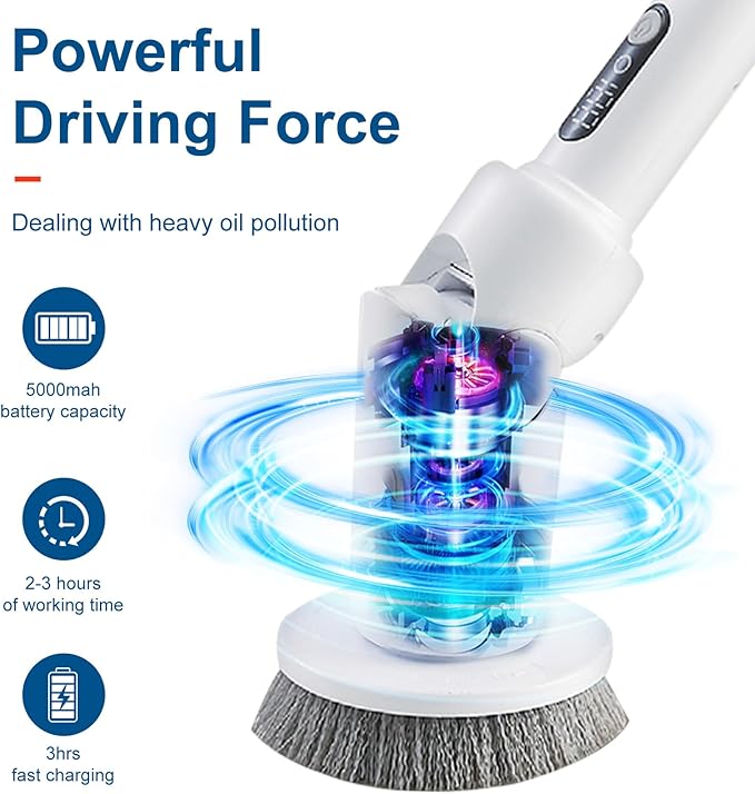 Powerful Electric Spin Scrubber, 2024 New Full-Body IPX8 Waterproof Bathroom Cleaner Brush, Shower Scrubber with Long Handle & 2 Speed, Heads Replacement, Cleaning Supplies for Tub Shower Tile Floor