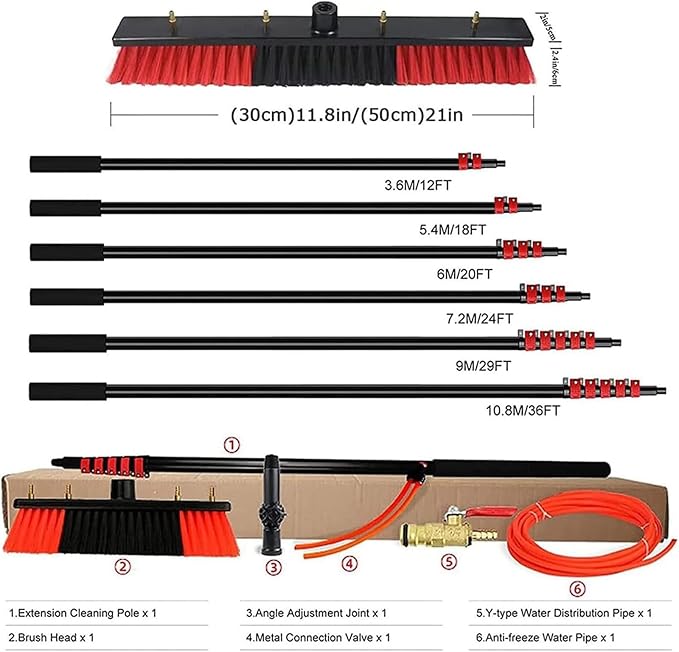 Water Fed Telescopic Window Cleaning Pole, 30ft Brush Cleaner for Trucks, Conservatory Roof, Photovoltaic Panel, Roof Cleaning Tools Kit
