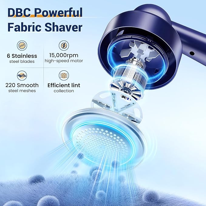 DBC Fabric Shaver & Lint Remover for Clothes, Sweaters & Furniture | 6-Leaf Blade, 3 Speeds, 2H Runtime, Portable Design Perfect for Travel, Includes 2 Extra Blades - Image 5