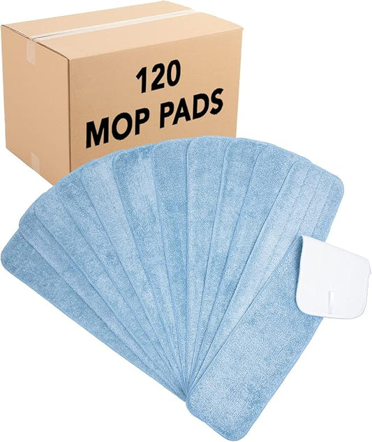 Arkwright Spray Mop Replacement Pads - (Case of 120) Bulk Microfiber Flat Dry and Wet Refill Mop Pads Floor Cleaning, Compatible with Bona and Rubbermaid, Fits All Mop Heads, 24 in, Blue