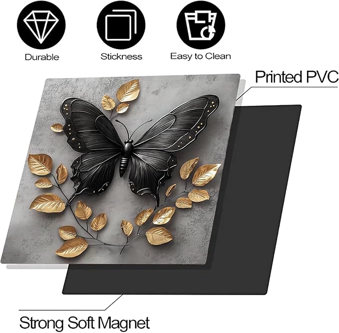 Black Butterfly Gold Leaf Dishwasher Magnet Cover Metalized Pattern Front Dishwasher Cover Magnetic Home Appliances Doors Panel Magnets Decals Kitchen Decorative 23" x 17"(Magnetic)