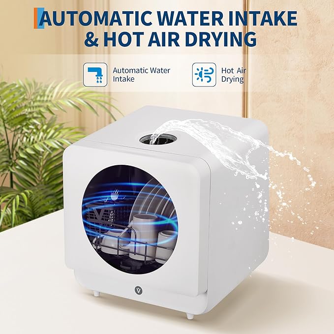 Portable Countertop Dishwasher with Large Display - Dual Water Inlet Modes, 2-In-1s Auto-Fill, 72℃ Hot Air Drying, No Installation, Ideal for Small Apartments
