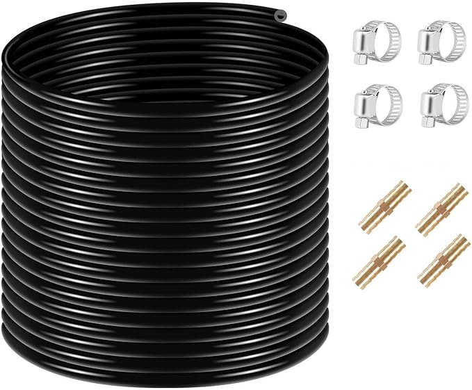 Self Sinking Aeration Hose 656 Ft, 3/8 Inch Gutter Cleaning Tools with Hose Clamps & Menders, Easy Installation, PVC Pipe for Pond, Fountain, Irrigation(Black)