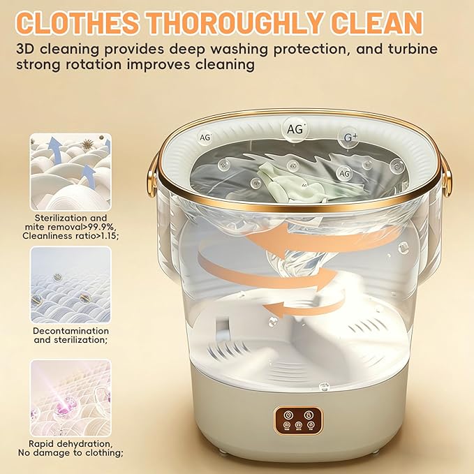 Portable Washing Machine, 12L Large Capacity Foldable Washer, Dryer with 3 Cleaning Modes, Upgraded Small Mini Laundry Machine for Baby Clothes, Underwear, Socks, Apartment, Travel, Camping, Dorm