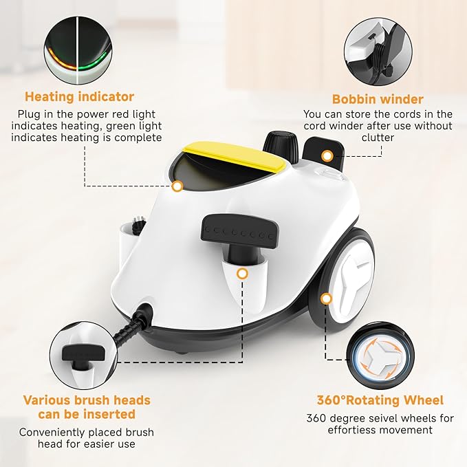 Steam Cleaner, 2000W Portable Household Steamer with 27 Accessories,Steamer for Cleaning with 6M Extra-Long Power Cord,Suit for Floor,Tile, Carpet, Furniture, Upholstery, Grout, Kitchen, Car (white)