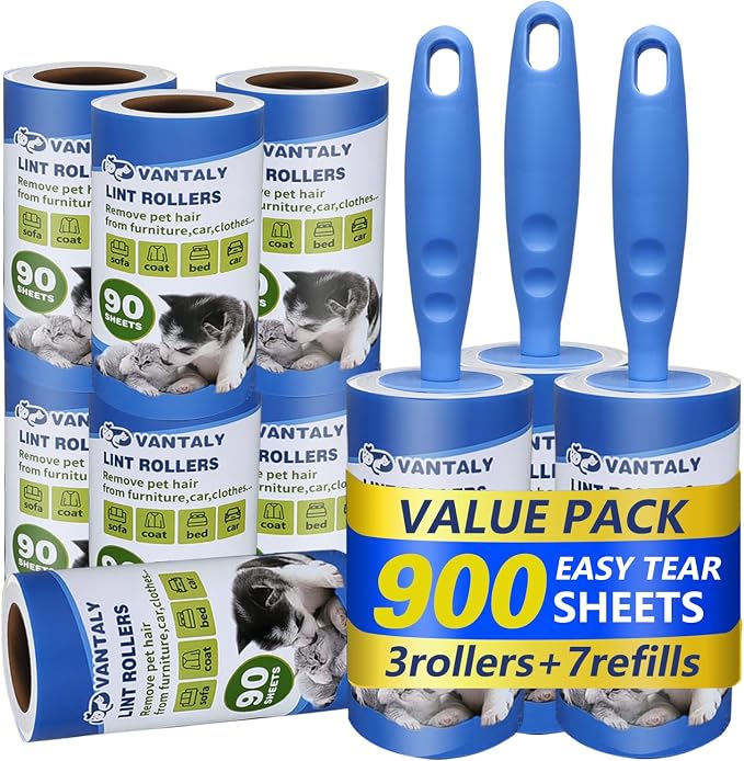 Extra Sticky Lint Roller Mega Value Set 900 Sheets for Pet Hair Removal and Clothes, Dog and Cat Lint Remover, 10 Pack by vantaly